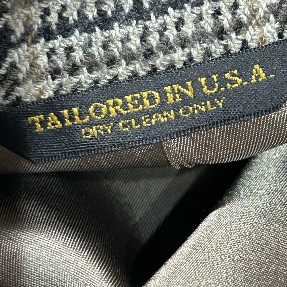 Vintage Hardwick Clothes Blazer Suit Jacket 48R USA Grey Plaid 2 Button